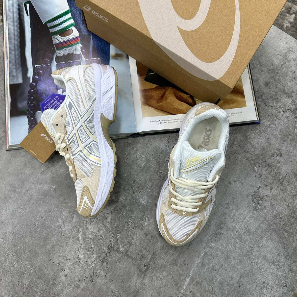 Asics Gel-1130 Cream and Beige Womens Trainers UK Reps Superclone Quality