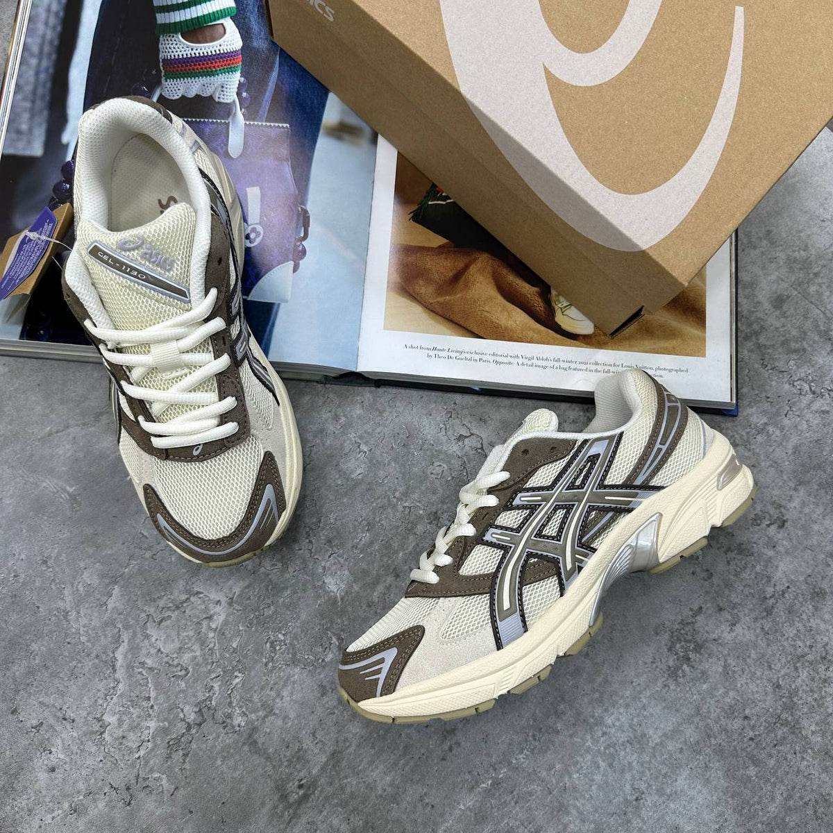 Asics Gel-1130 Cream / Cocoa Powder Womens Trainers UK Reps Superclone Quality