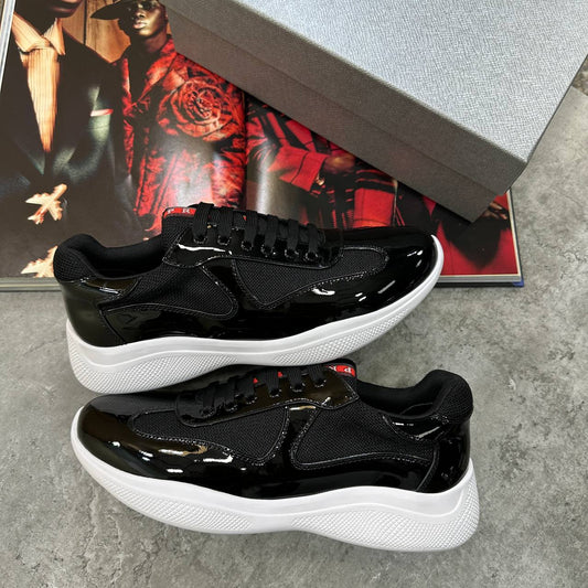 Prada America’s Cup Black Patent Leather Trainers Mens UK Reps Superclone Quality