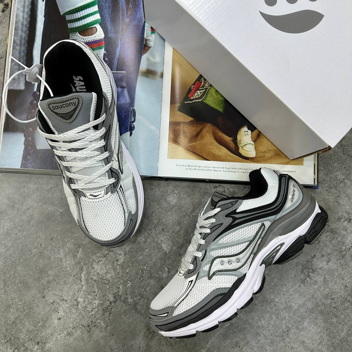 Saucony ProGrid Omni 9 "White/Grey" Mens Trainers UK Reps Superclone Quality