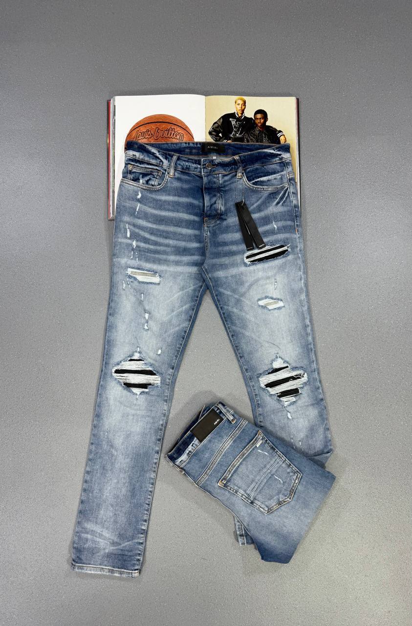 Amiri Blue Stitch Site Denim Rocker Jeans Mens Multiple Waist Sizes Best Sale UK Reps AAA Quality