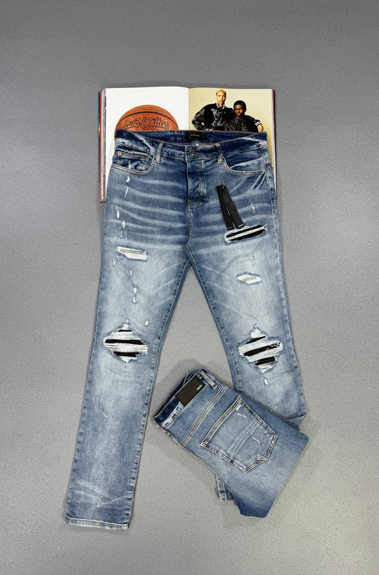 Amiri Blue Stitch Site Denim Rocker Jeans Mens Multiple Waist Sizes Best Sale UK Reps AAA Quality