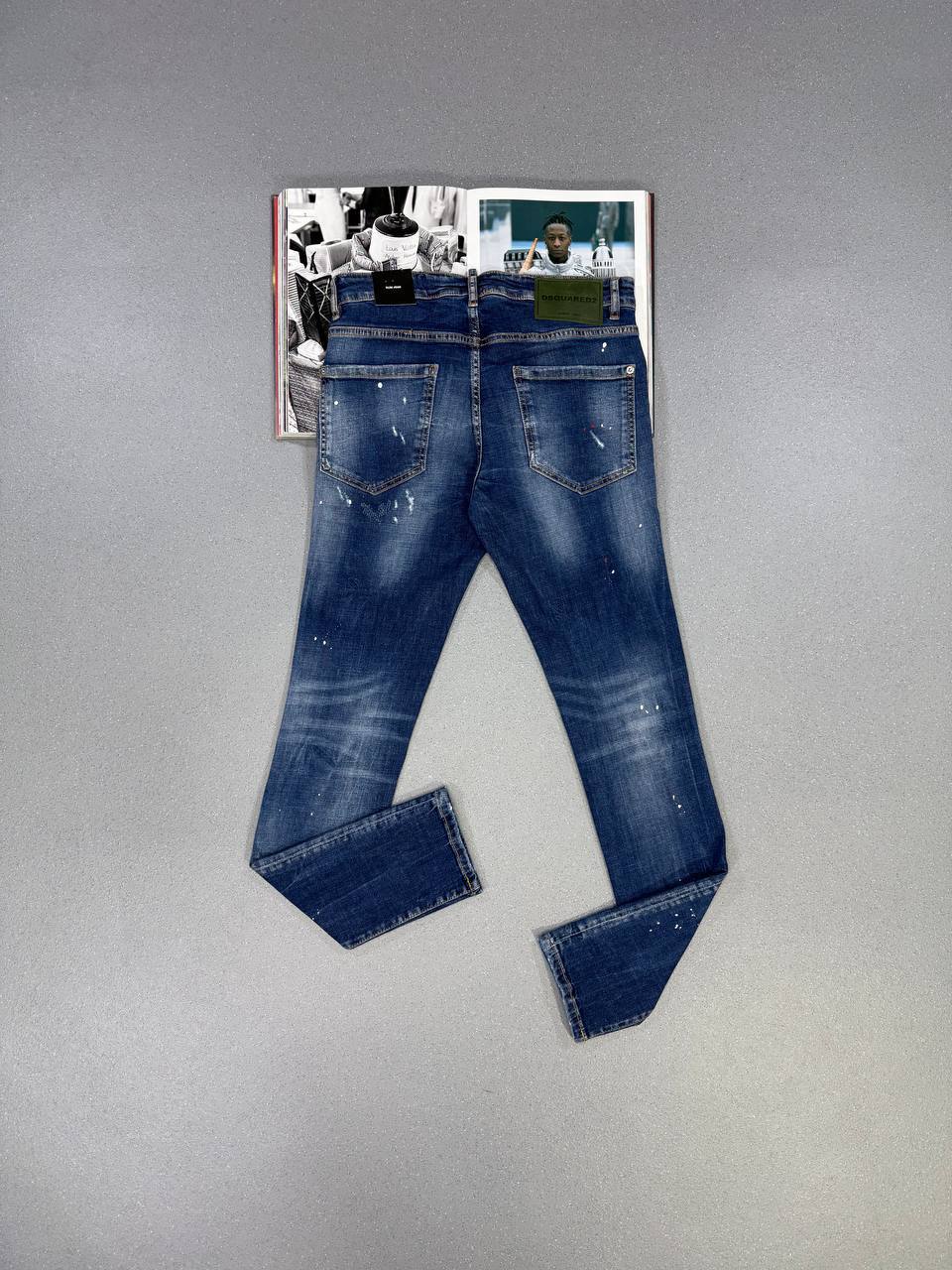 Dsquared2 Tidy Biker Painted Distressed Skinny Jeans Pants Men's Dark Blue in Multiple Waist Sizes Best Sale UK Reps AAA Quality