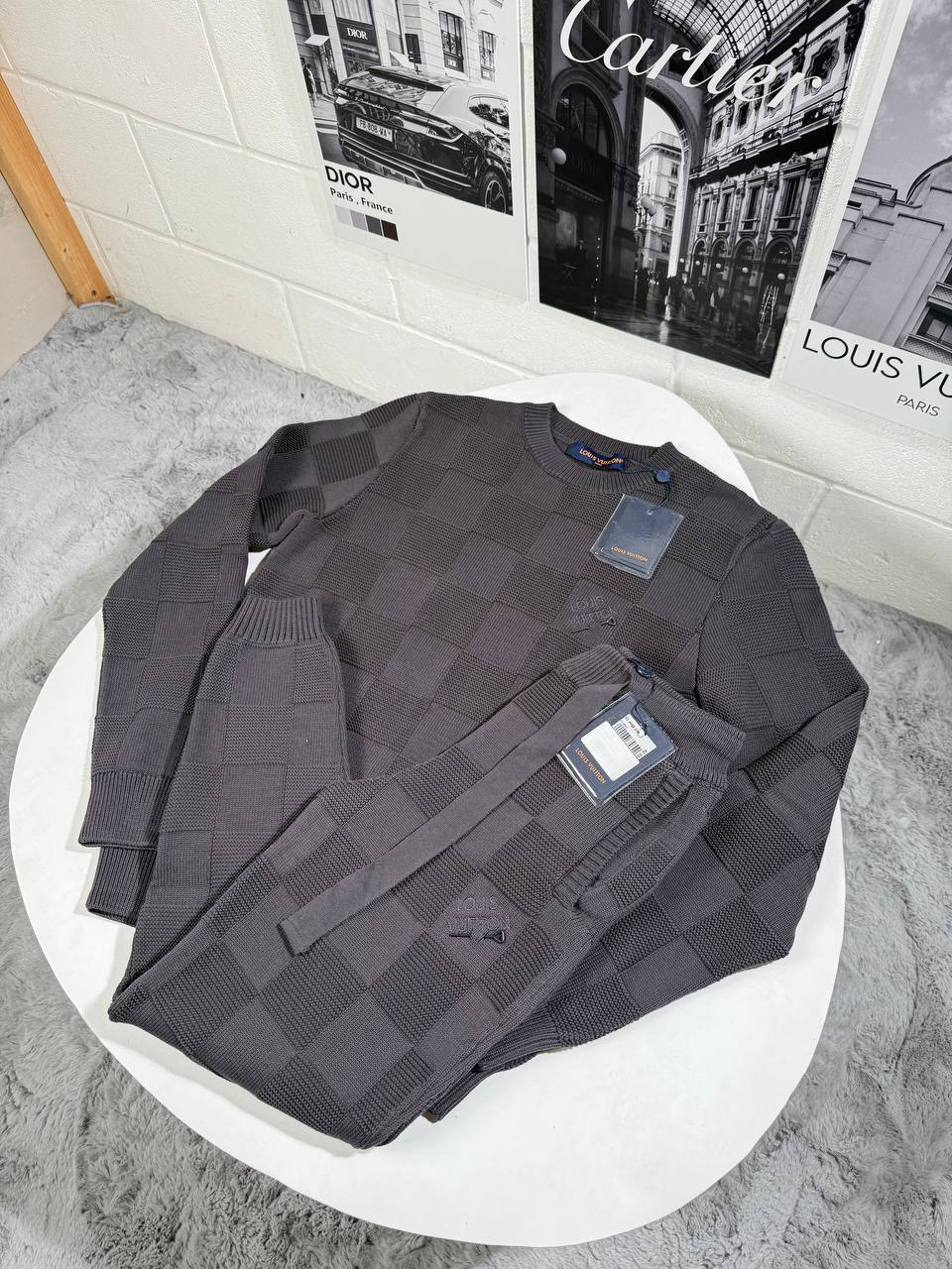 Louis Vuitton Wool Graphic Knitwear Crew Neck Full Sleeves Tracksuits in 2 Colors UK Reps AAA Quality