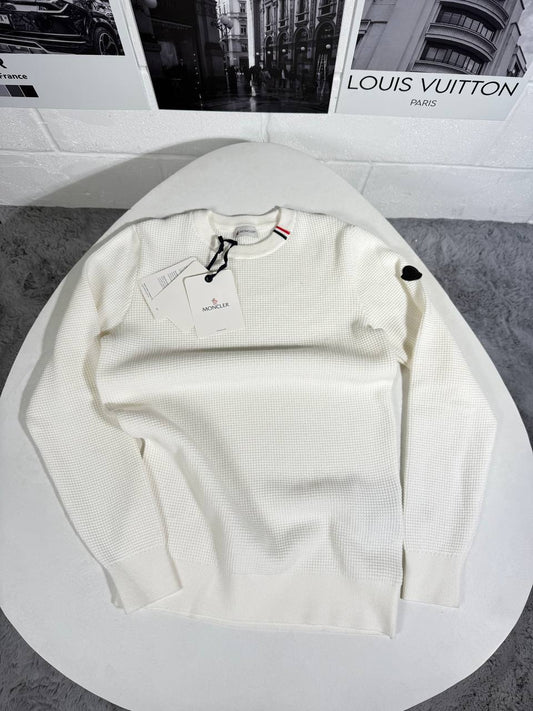 Moncler Ivory Cotton Waffle-Knit Mens Sweatshirts in 2 Colors UK Reps AAA Quality