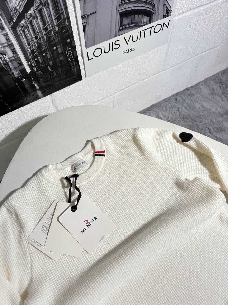 Moncler Ivory Cotton Waffle-Knit Mens Sweatshirts in 2 Colors UK Reps AAA Quality