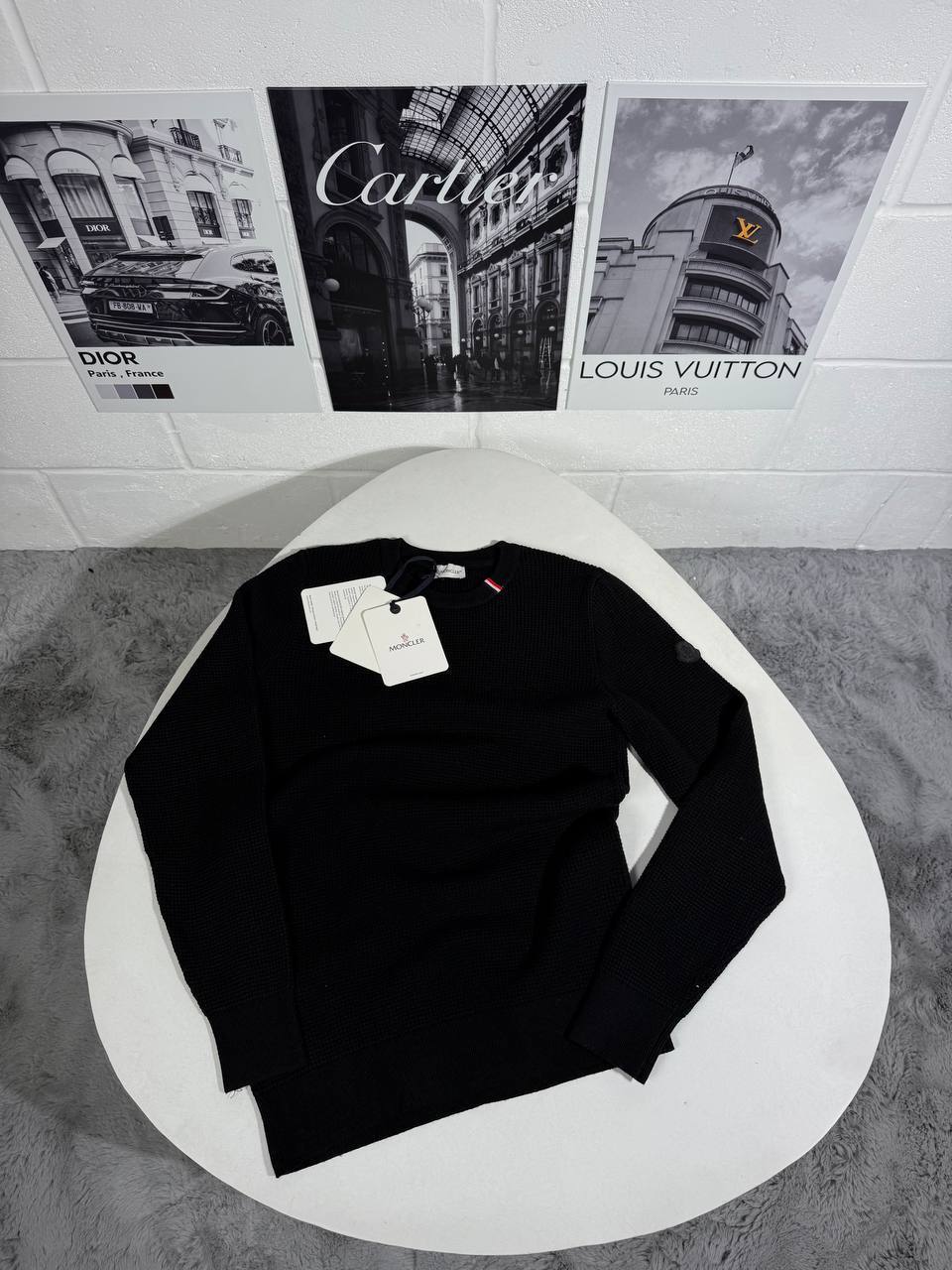 Moncler Ivory Cotton Waffle-Knit Mens Sweatshirts in 2 Colors UK Reps AAA Quality