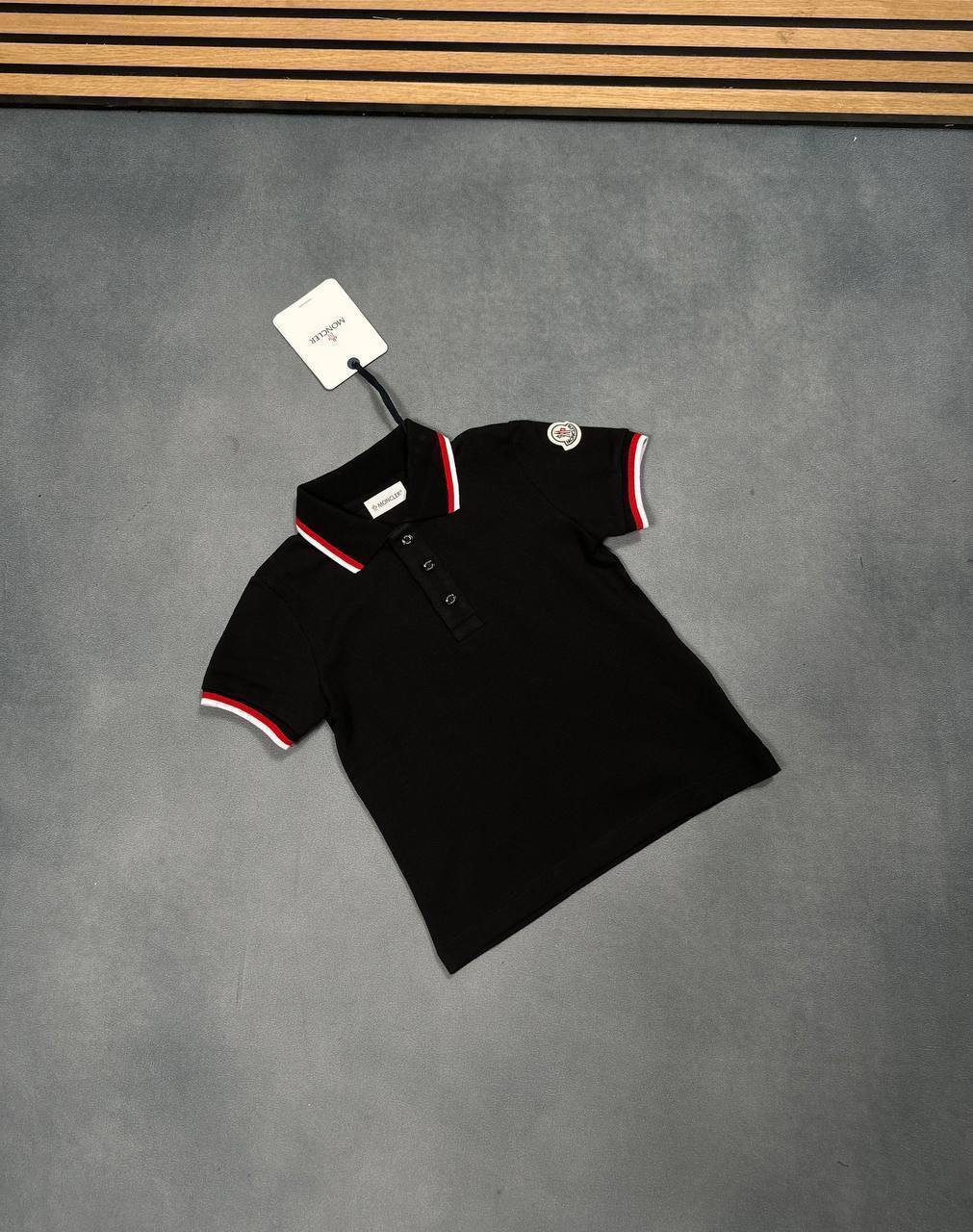 Moncler Enfant Brand Print Crewneck Stretch Cotton Navy Tricolor Trimmed Polo Shirts Mens in 2 Colors UK Reps AAA Quality