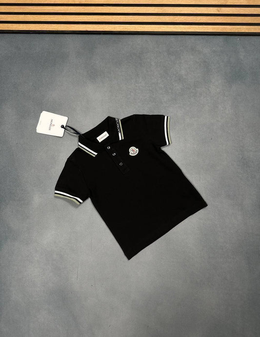 Moncler Enfant Brand Print Crewneck Stretch Cotton Navy Tricolor Trimmed Polo Shirts Mens in 2 Colors UK Reps AAA Quality