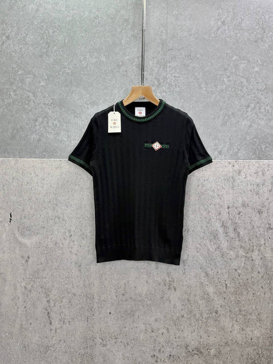 Casablanca Crew-Neck Ribbed-Knit Effect T-Shirts Mens in 2 Colors Best Sale UK Reps AAA Quality