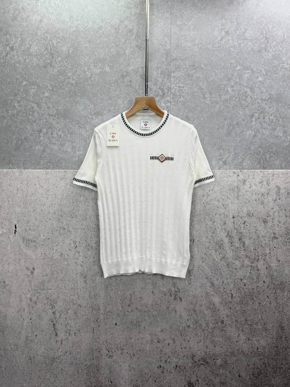 Casablanca Crew-Neck Ribbed-Knit Effect T-Shirts Mens in 2 Colors Best Sale UK Reps AAA Quality