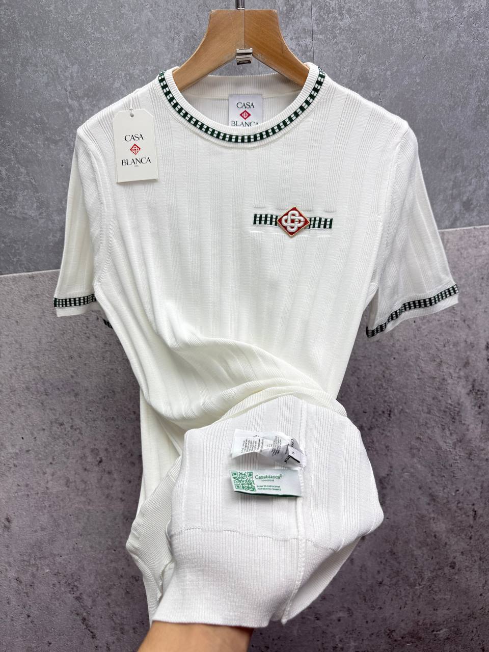 Casablanca Crew-Neck Ribbed-Knit Effect T-Shirts Mens in 2 Colors Best Sale UK Reps AAA Quality