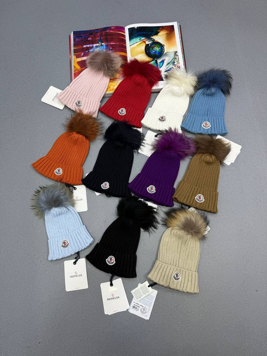 Moncler Pompom Berretto Knit Beanie With Faux Fur Pom Womens in Multiple Colors UK Reps AAA Quality