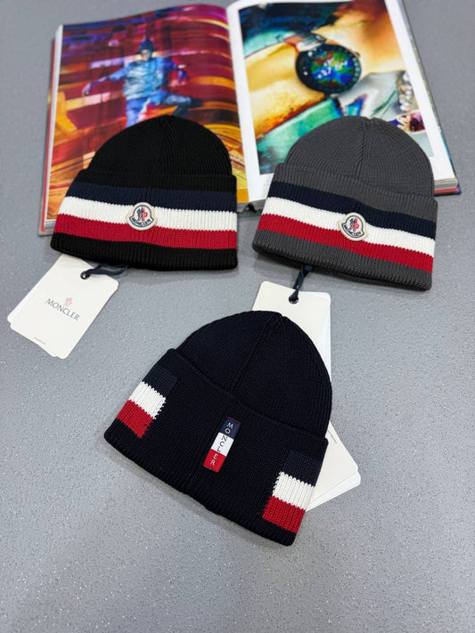 Moncler Patch Logo Tricolor Wool Beanie in 2 Colors UK Reps AAA Quality
