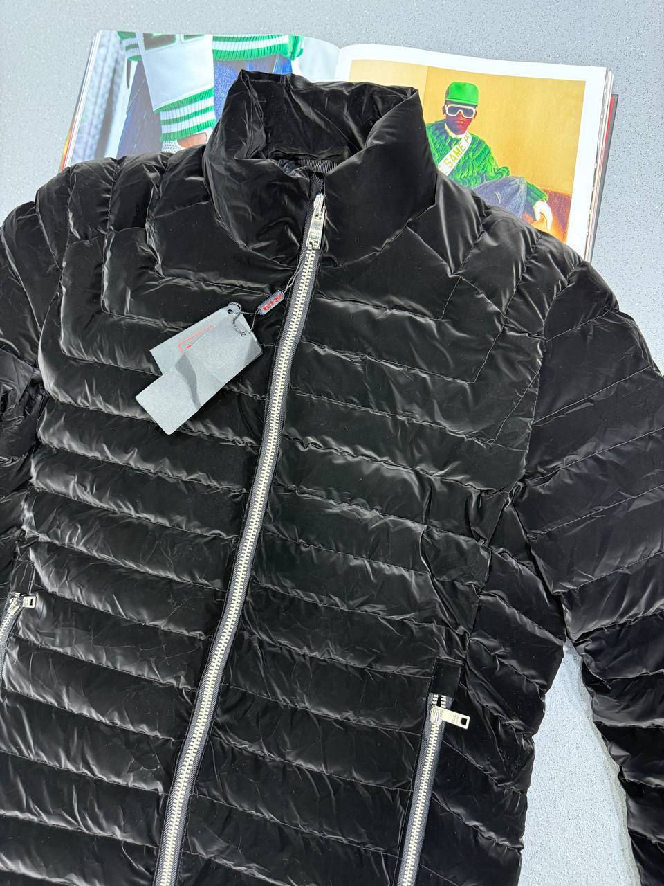 Prada Logo Padded Down Jacket in Black Mens Best Sale UK Reps AAA Quality