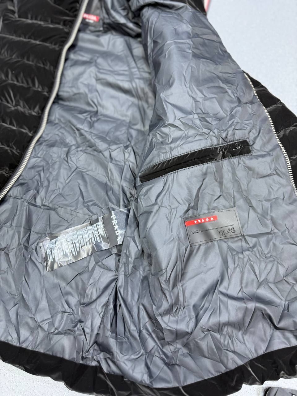 Prada Logo Padded Down Jacket in Black Mens Best Sale UK Reps AAA Quality