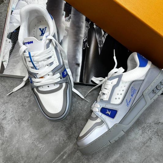 Louis Vuitton LV Trainer Low Signature Blue White Mens UK Reps AAA Quality