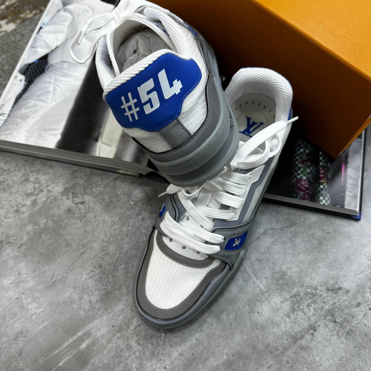 Louis Vuitton LV Trainer Low Signature Blue White Mens UK Reps AAA Quality