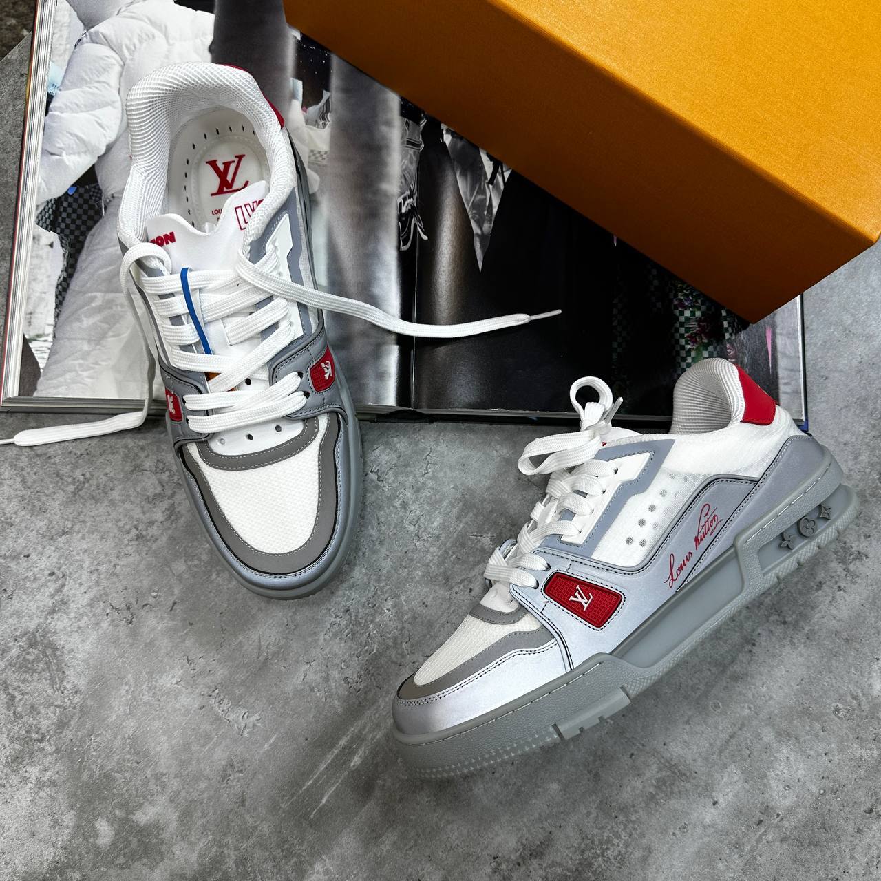 Louis Vuitton LV Trainer Low Signature Red White Mens UK Reps AAA Quality