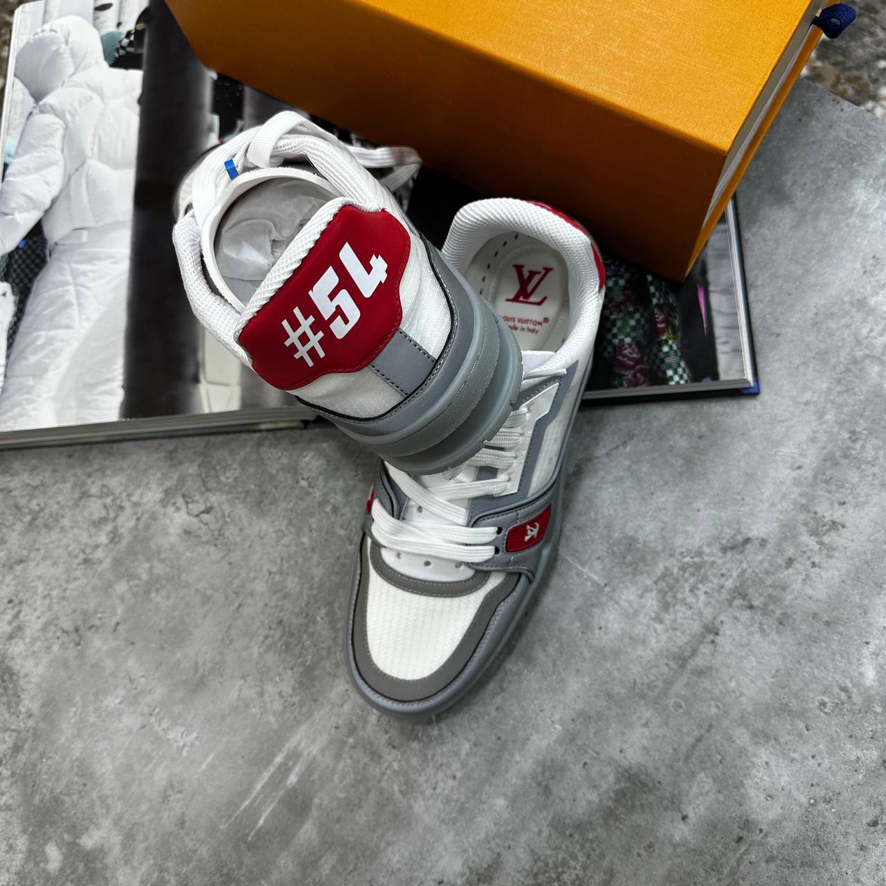 Louis Vuitton LV Trainer Low Signature Red White Mens UK Reps AAA Quality