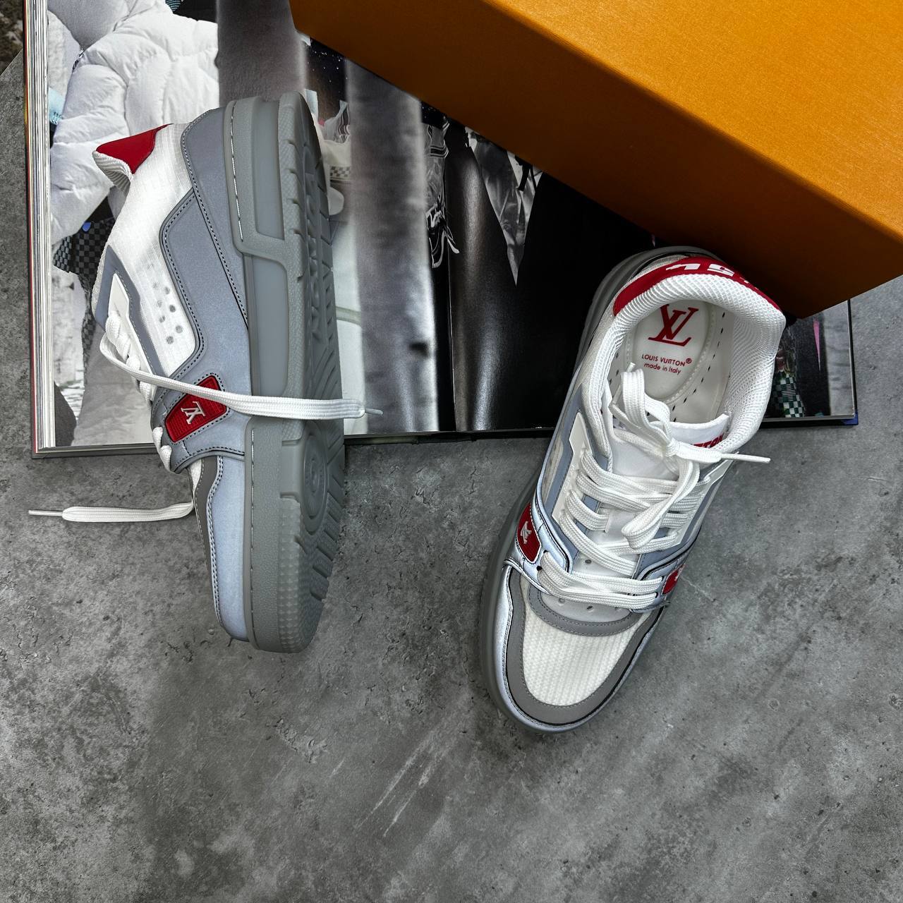 Louis Vuitton LV Trainer Low Signature Red White Mens UK Reps AAA Quality