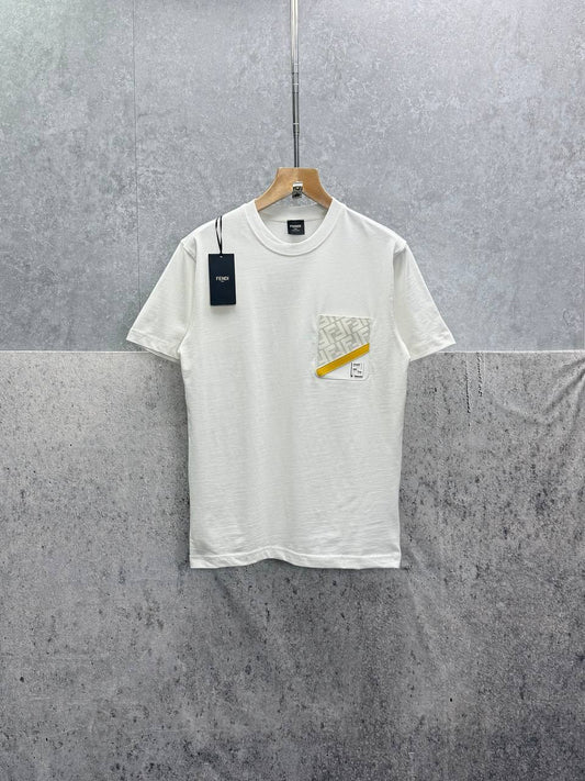 Fendi Tee with Yellow Stripe FF Pocket Tshirts Mens in 2 Colors UK Reps AAA Quality