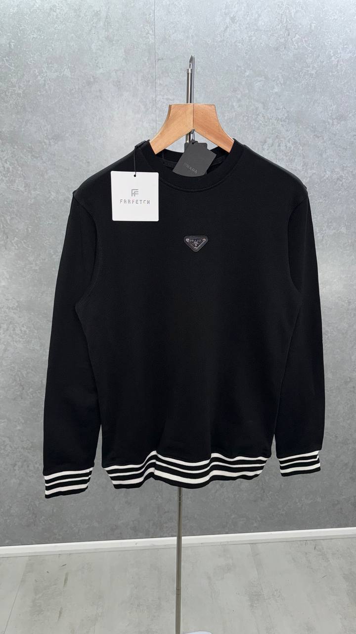 Prada Chest Logo Ribbed Crew Neck Long Sleeves Mens Jumpers in 2 Colors UK Reps AAA Quality