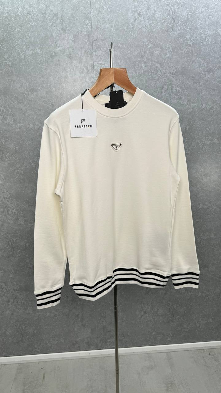 Prada Chest Logo Ribbed Crew Neck Long Sleeves Mens Jumpers in 2 Colors UK Reps AAA Quality