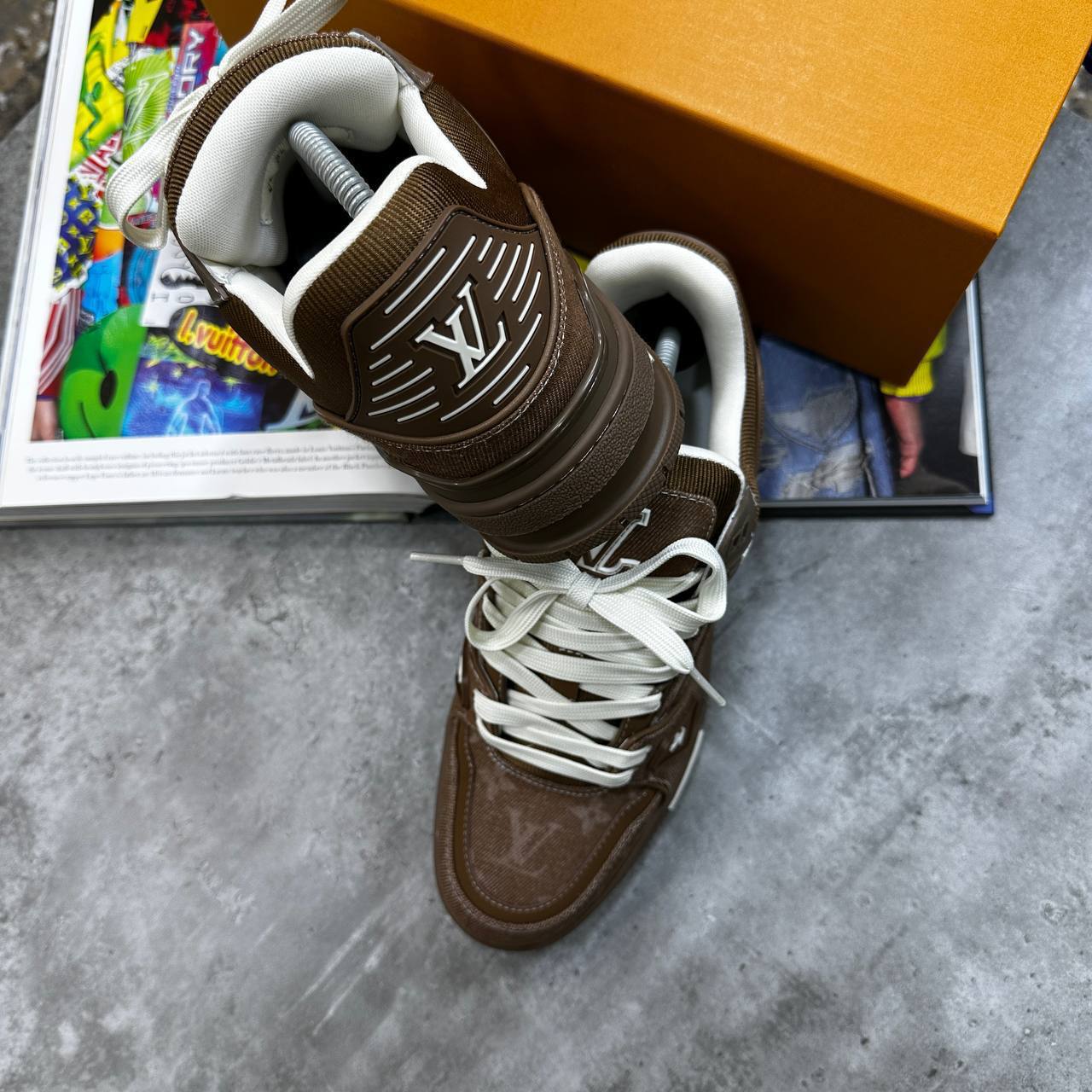 Louis Vuitton Brown Denim Low-Top Canvas Mens Trainer Best Sale UK Reps AAA Quality