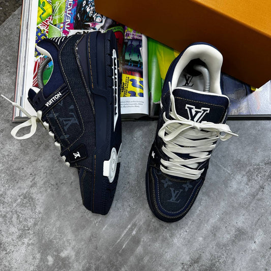 Louis Vuitton Navy Denim Low-Top Canvas Mens Trainer Best Sale UK Reps AAA Quality