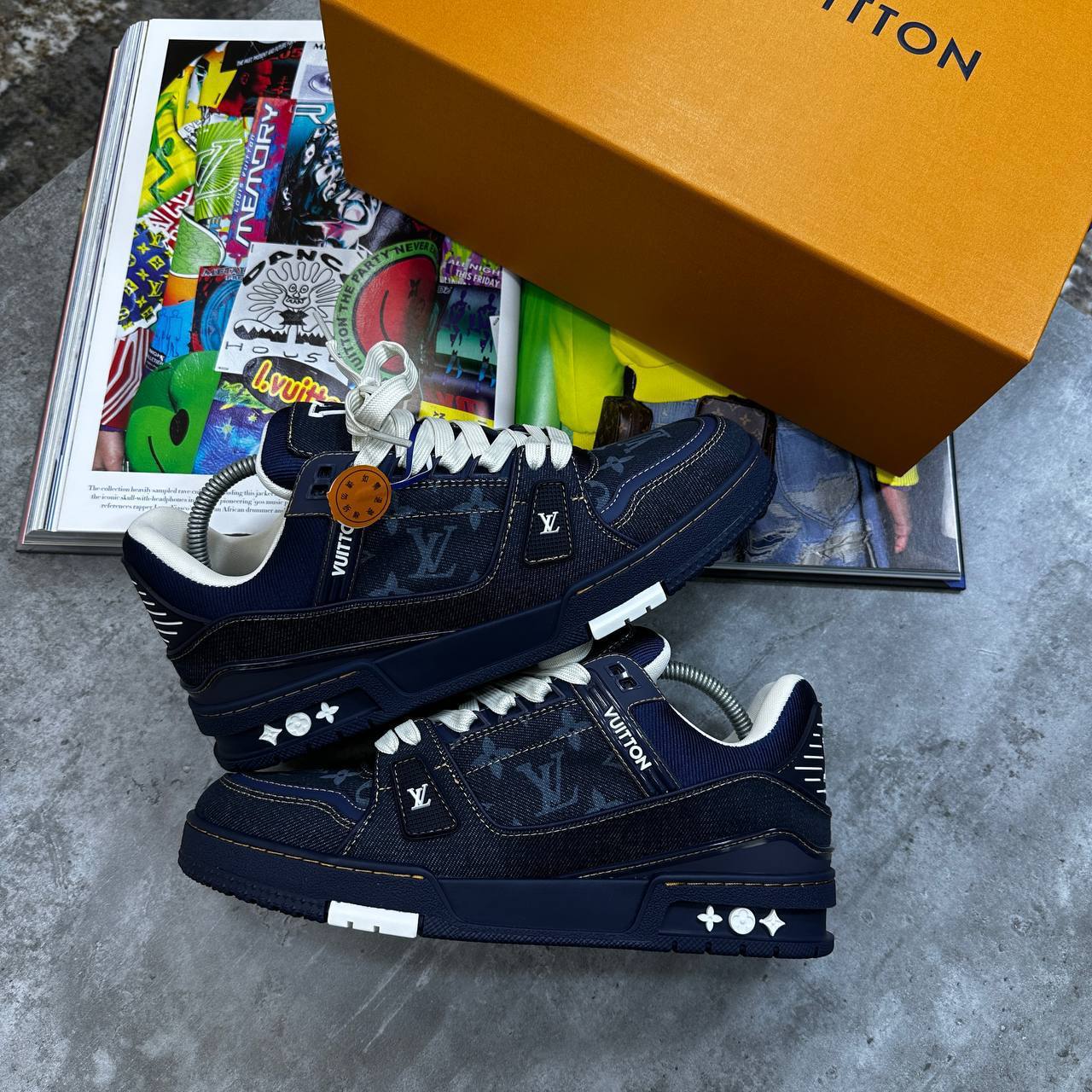 Louis Vuitton Navy Denim Low-Top Canvas Mens Trainer Best Sale UK Reps AAA Quality