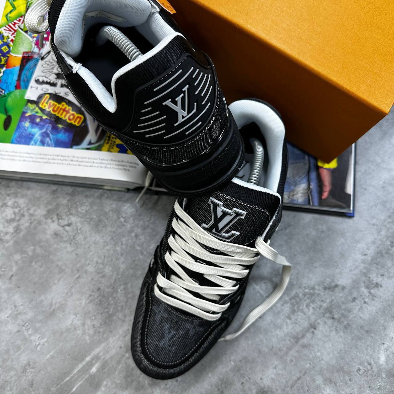 Louis Vuitton Black Denim Low-Top Canvas Mens Trainer Best Sale UK Reps AAA Quality