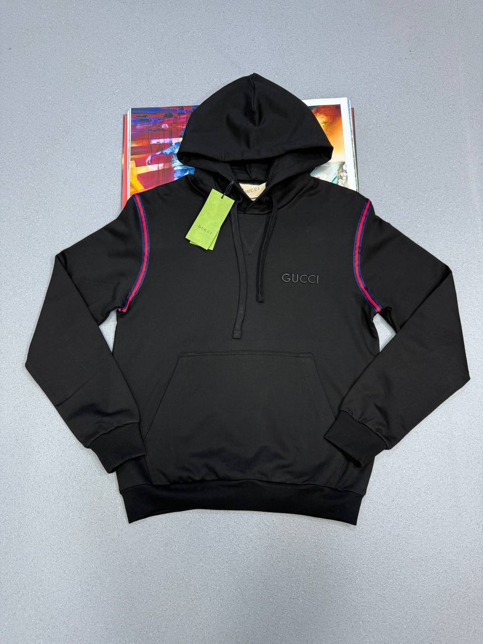 Gucci Cotton Jersey Hoodie Fashion Stripe Stitching for Men in Black UK Reps AAA Quality