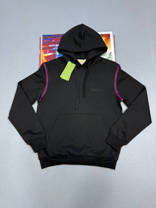 Gucci Cotton Jersey Hoodie Fashion Stripe Stitching for Men in Black UK Reps AAA Quality
