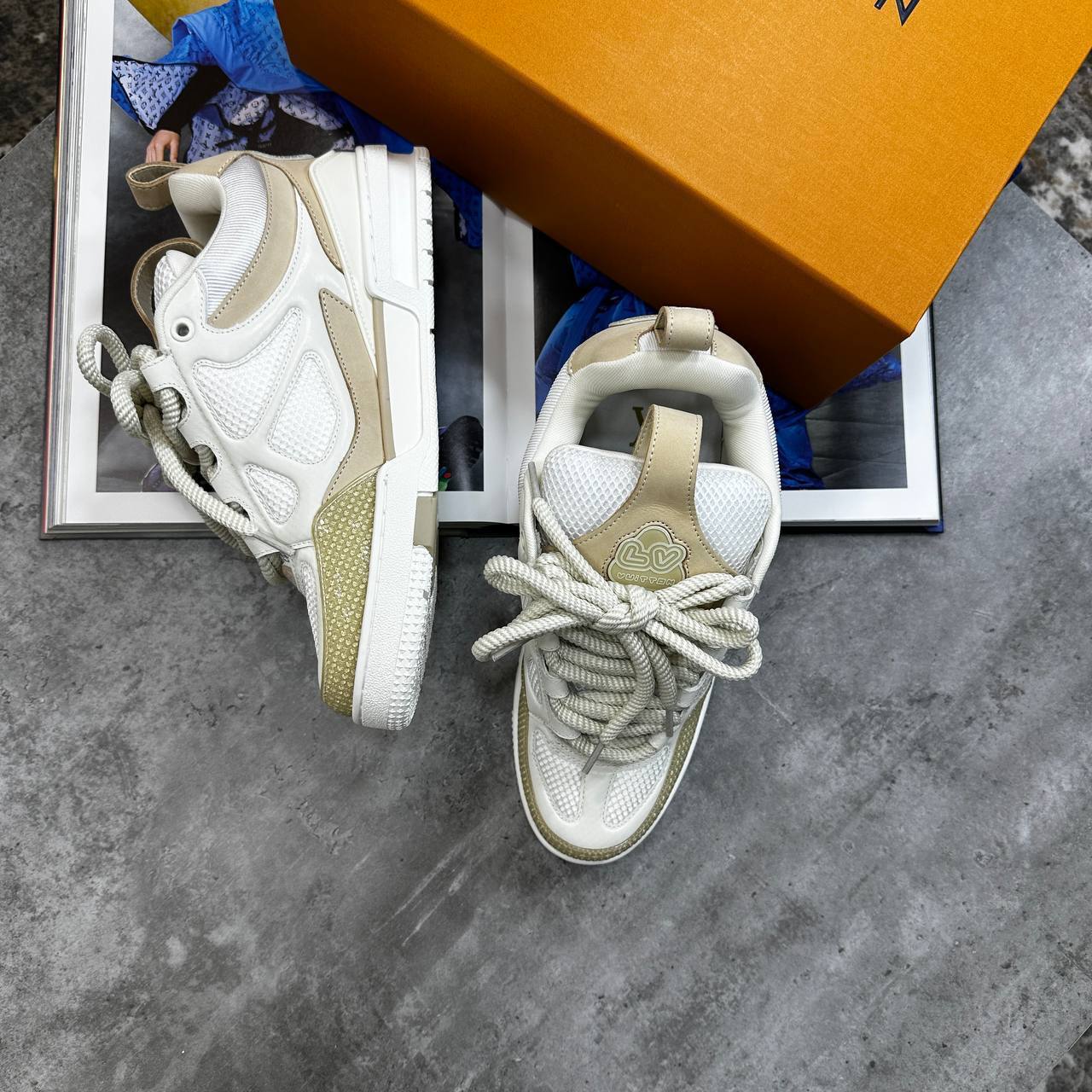 Louis Vuitton Low Top Skate Sneakers Beige Mens Best Sale UK Reps AAA Quality