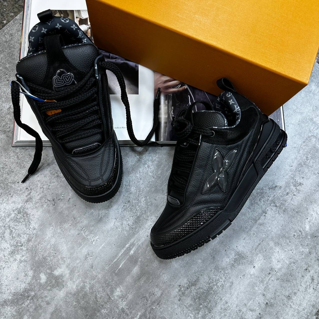 Louis Vuitton Low Top Skate Sneakers Black Mens Best Sale UK Reps AAA Quality