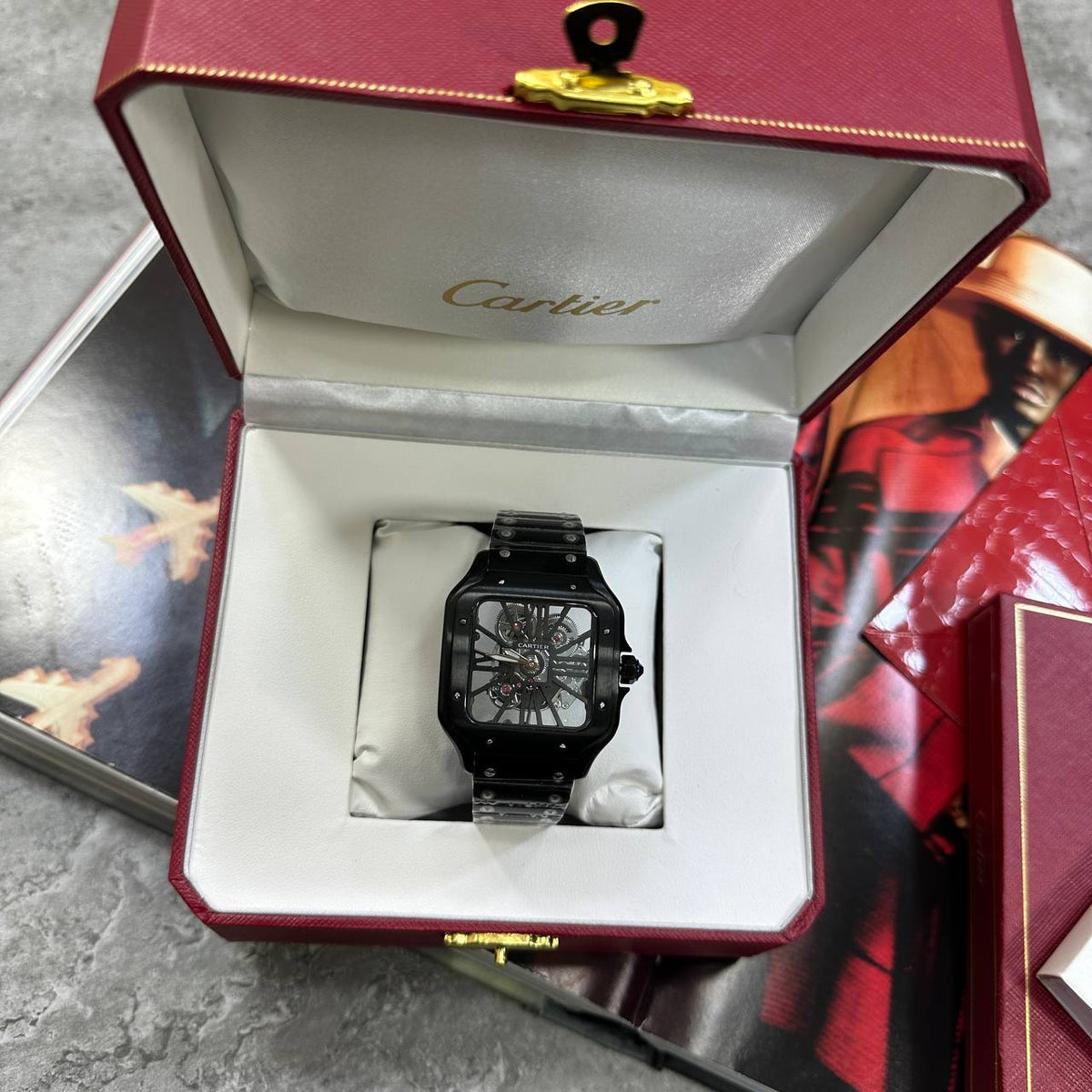 Cartier Darkened Skeleton Square Dial Watch Men's UK Replica Superclone Quality