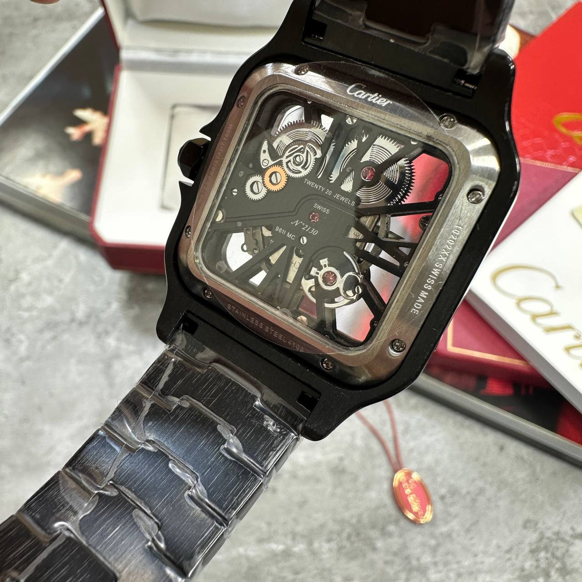 Cartier Darkened Skeleton Square Dial Watch Men's UK Replica Superclone Quality