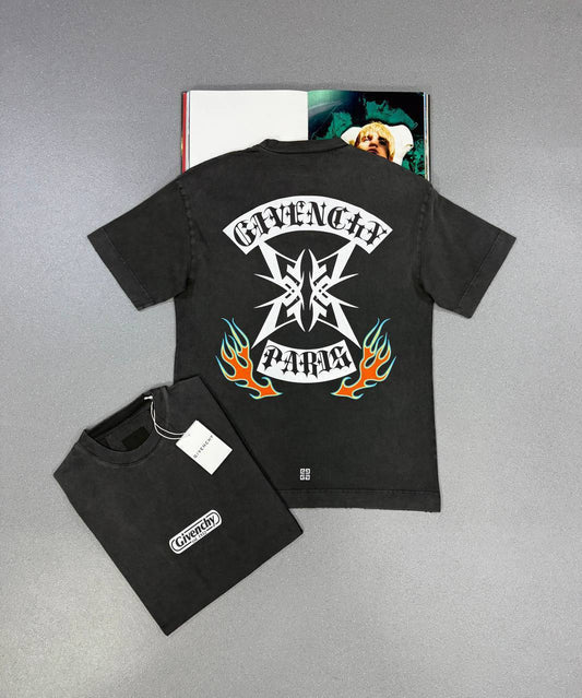 Givenchy Flames Logo Round Neck T-shirts in Black Best Sale UK Reps AAA Quality