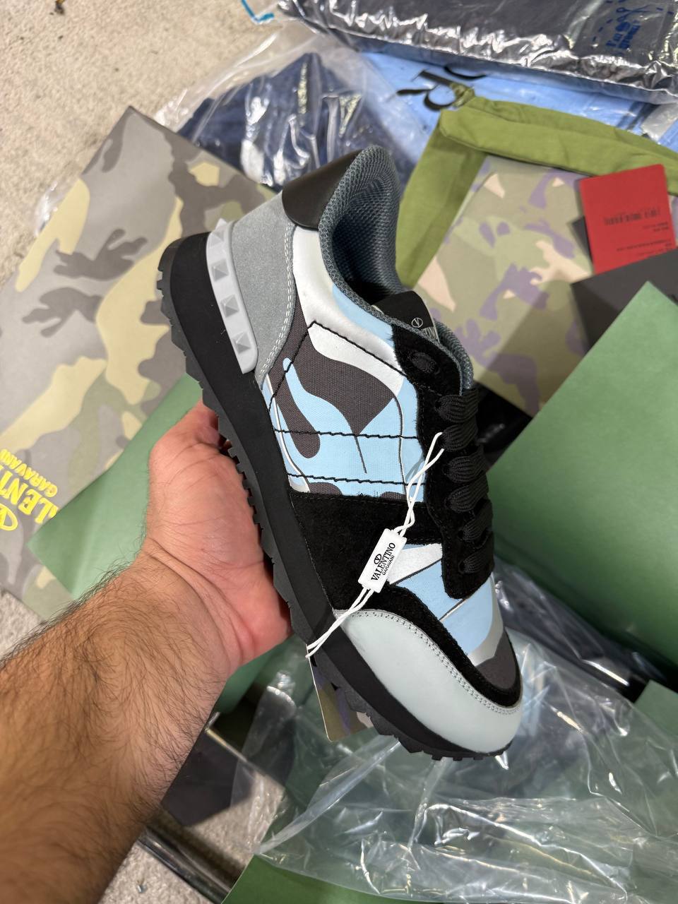 Valentino Rockrunner Black And Blue Garavani Mens Trainers UK Reps AAA Quality