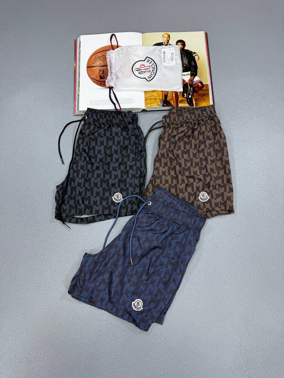 Moncler Monogram-Print Drawstring Swim Shorts Mens in Multiple Colors UK Reps AAA Quality