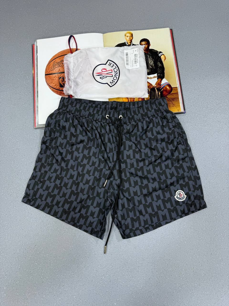 Moncler Monogram-Print Drawstring Swim Shorts Mens in Multiple Colors UK Reps AAA Quality