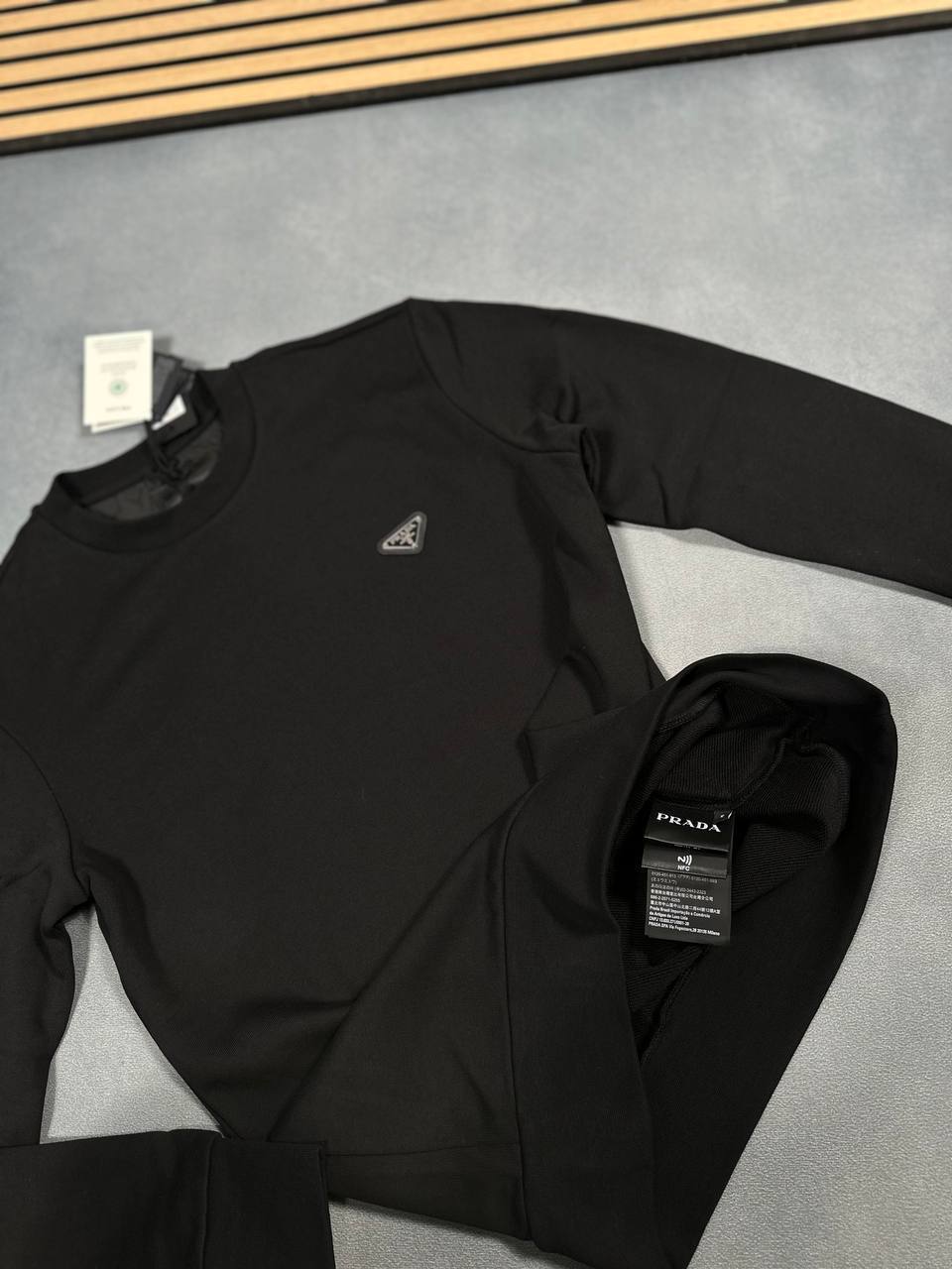 Prada Triangle-Logo Crewneck Mens Jumpers in Black UK Reps AAA Quality