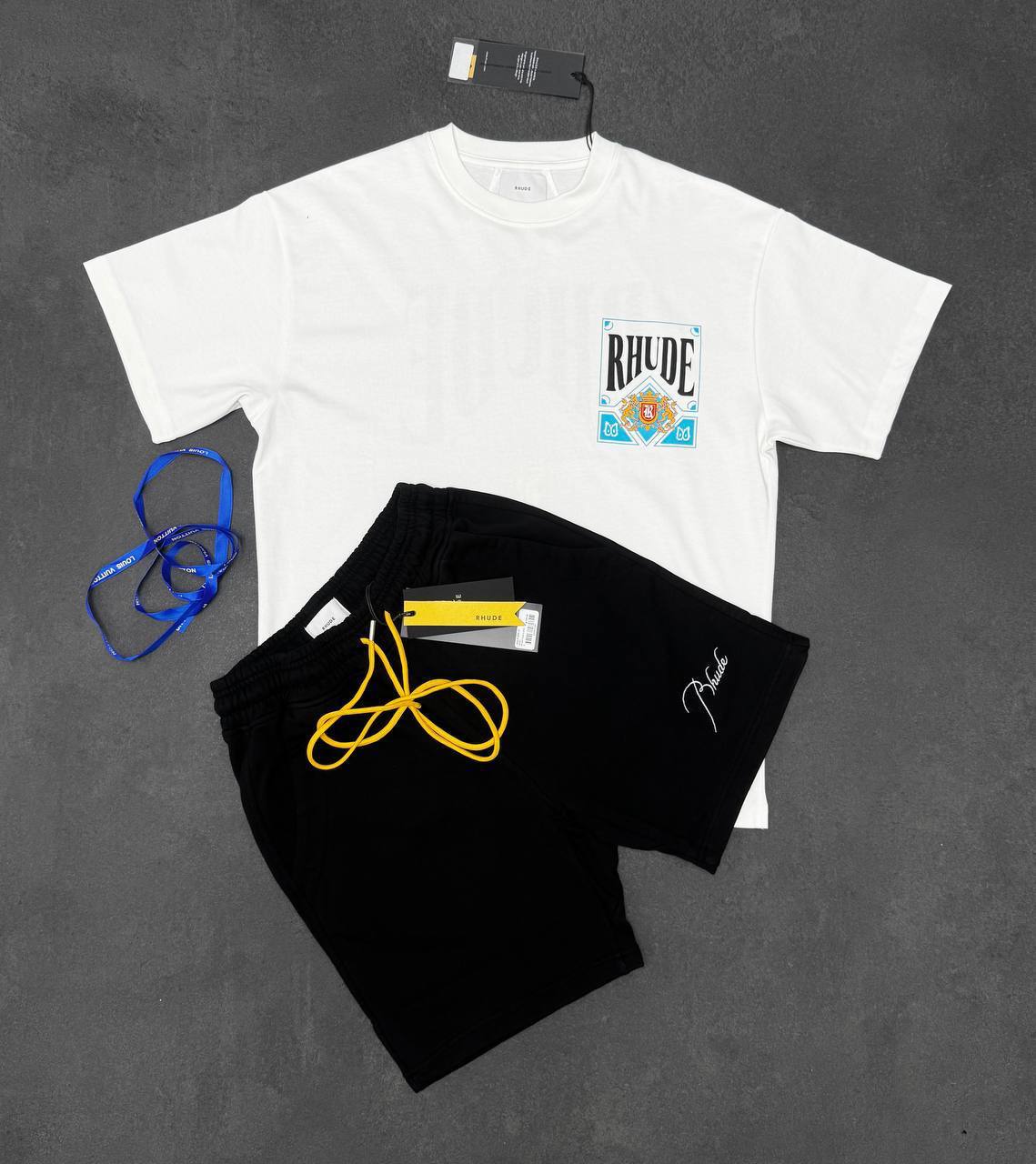 Rhude Fashion Blue Poker Card Printing T-Shirts & Shorts Set in Multiple Colors UK Reps AAA Quality