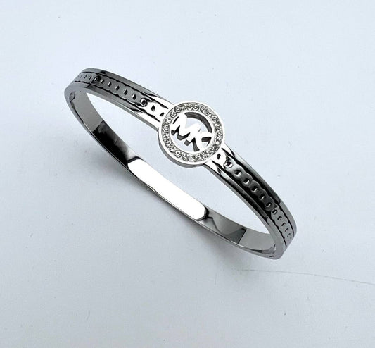 Michael Kors Stainless Steel and Pavé Crystal MK Logo Womens Bracelets in Silver Color UK Reps AAA Quality