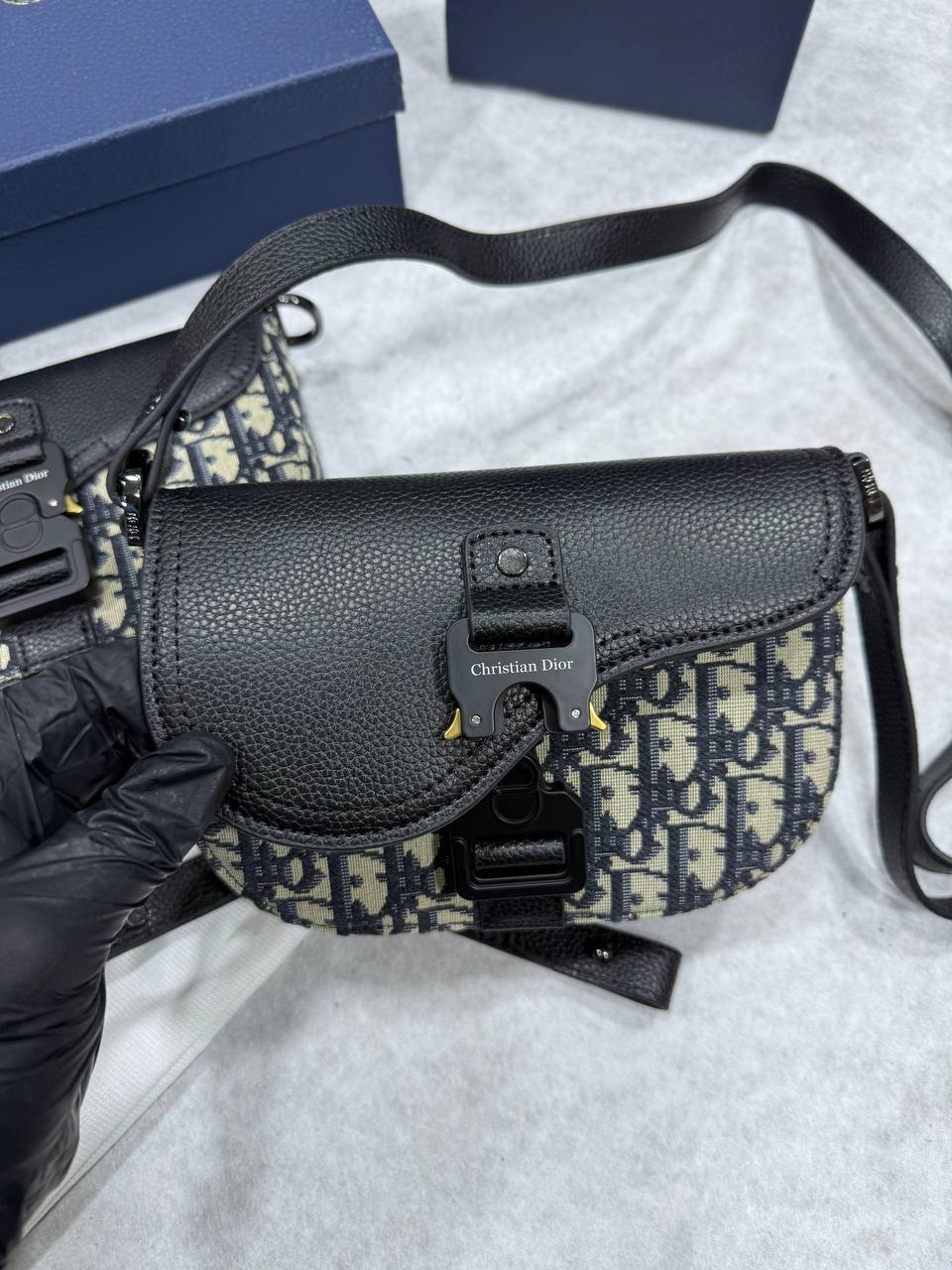 Christian Dior Saddle Messenger Womens Bag Mini Shoulder Oblique Jacquard in Black UK Reps AAA Quality