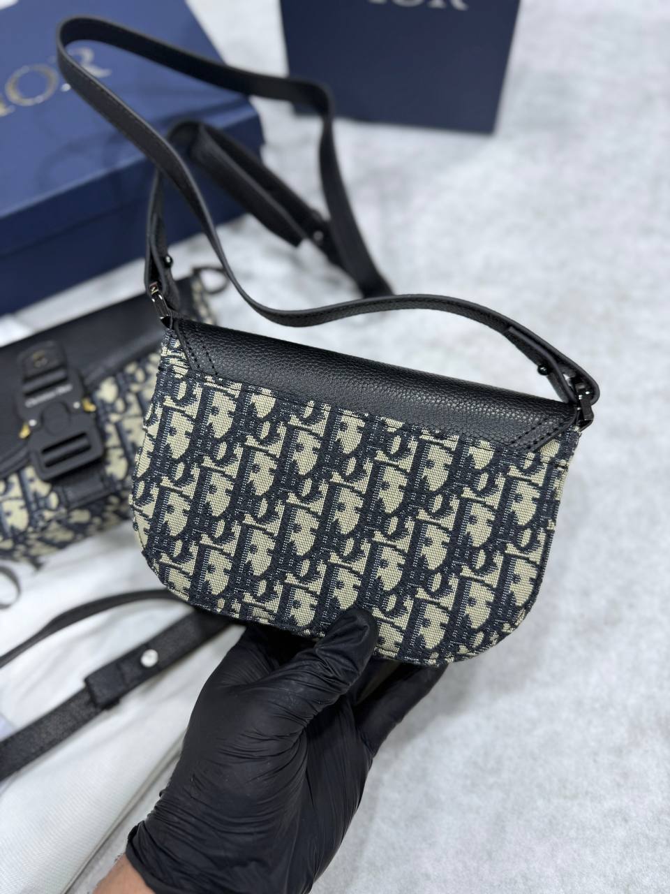 Christian Dior Saddle Messenger Womens Bag Mini Shoulder Oblique Jacquard in Black UK Reps AAA Quality