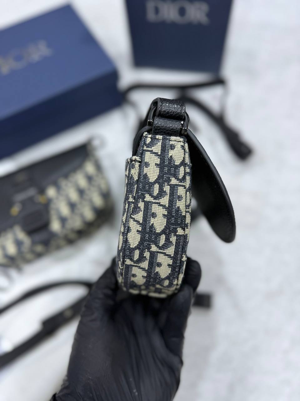 Christian Dior Saddle Messenger Womens Bag Mini Shoulder Oblique Jacquard in Black UK Reps AAA Quality