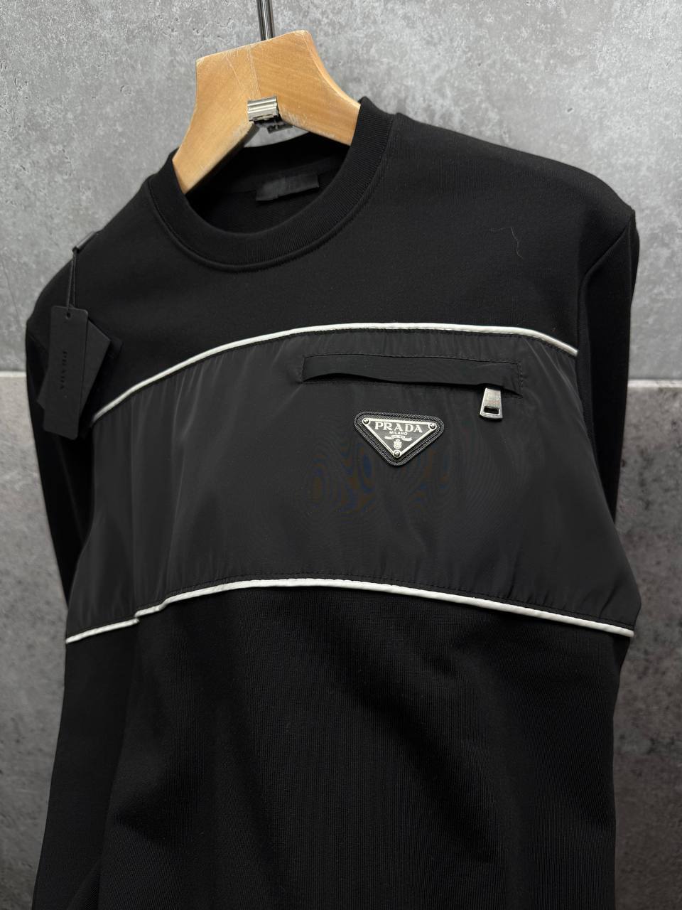 Prada Logo Pocket Zippered Jumpers Mens in 2 Colors UK Reps AAA Quality