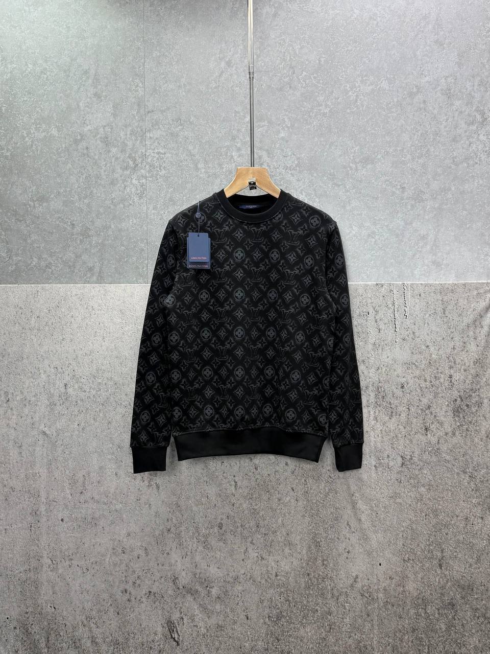 Louis Vuitton Monogram Embellished Wool Crewneck Jumpers Mens in Black Color UK Reps AAA Quality